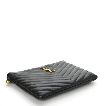 Saint Laurent Calfskin Matelasse Chevron Monogram A5 Wristlet Black 4 of 7