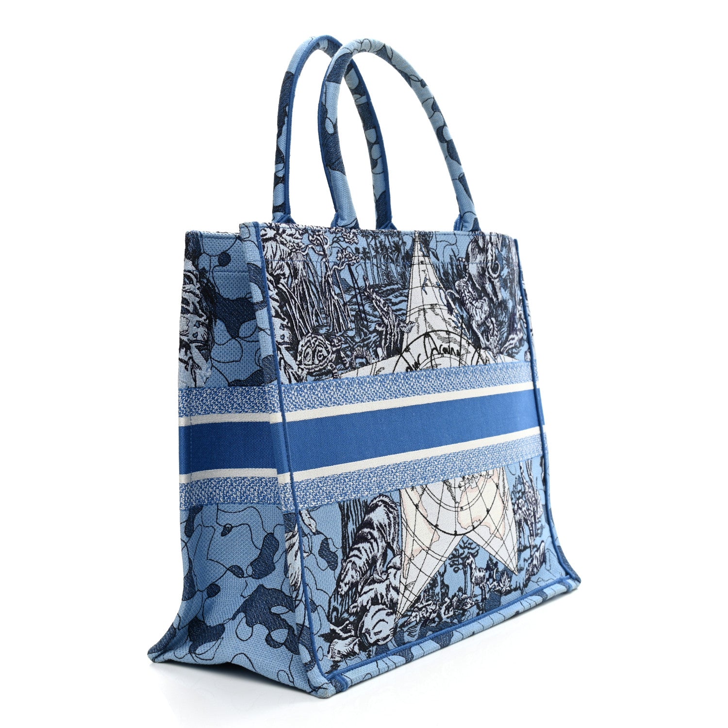 Christian Dior Canvas Embroidered Large Around The World Book Tote Light Blue 3 of 12