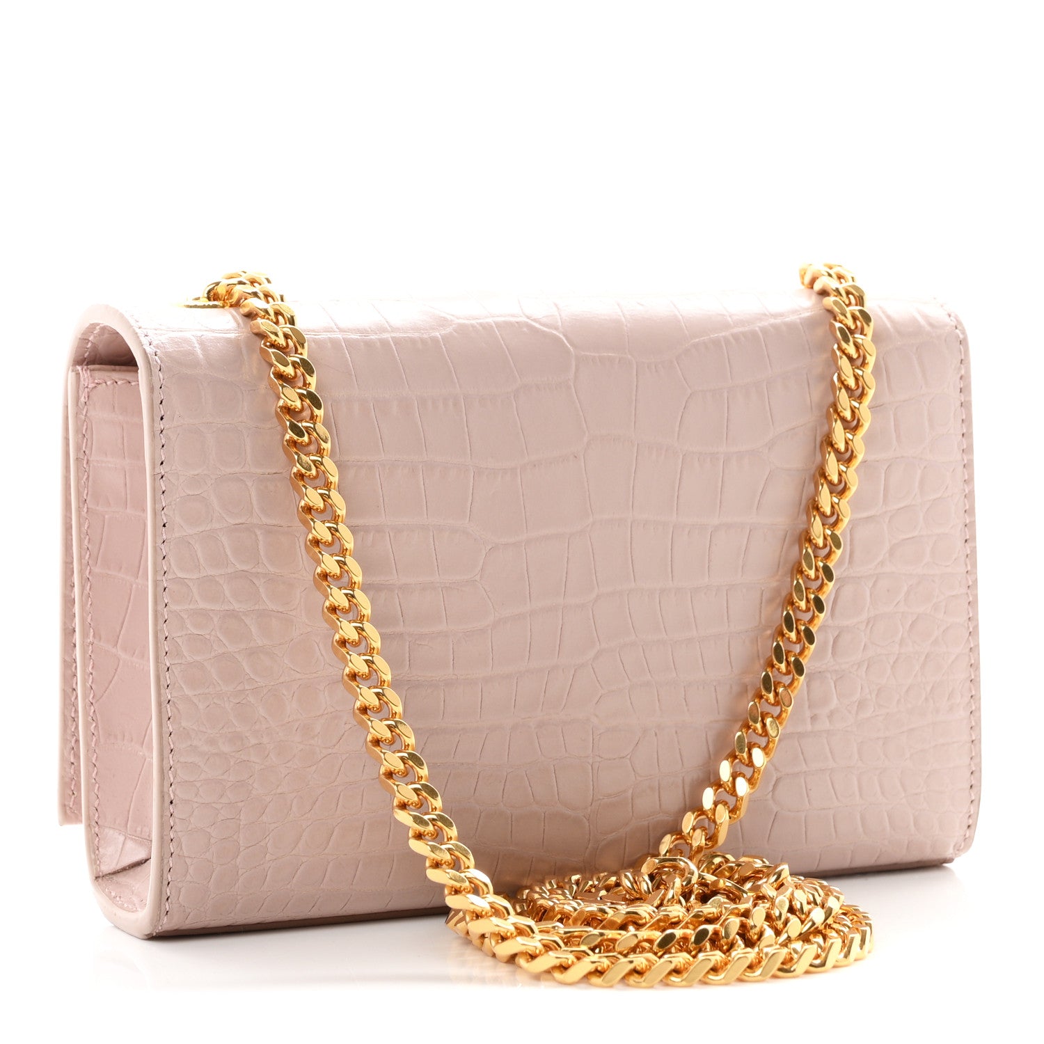 Saint Laurent Calfskin Crocodile Embossed Small Classic Monogram Kate Tassel Satchel Light Pink 2 of 8