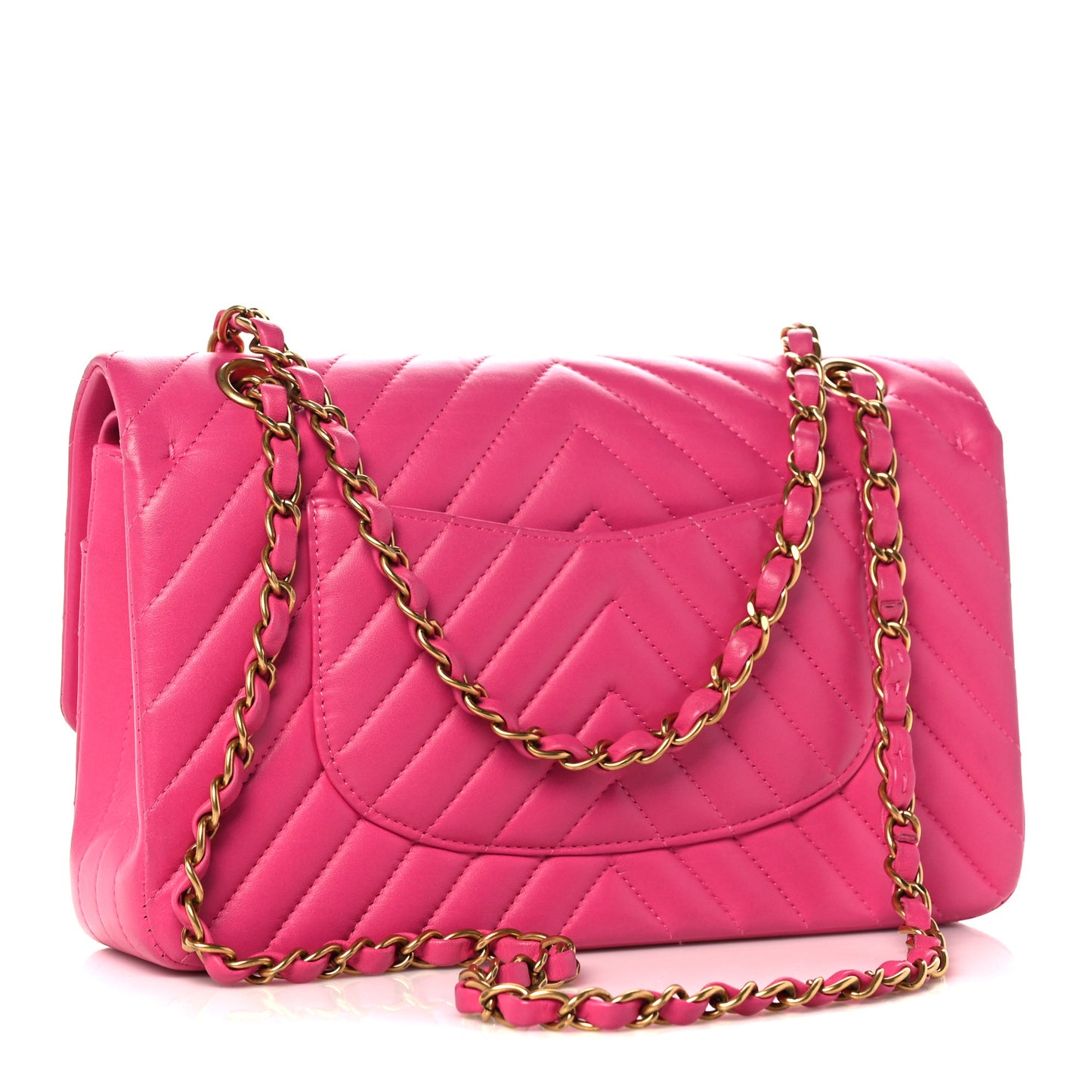 Lambskin Chevron Quilted Medium Double Flap Pink