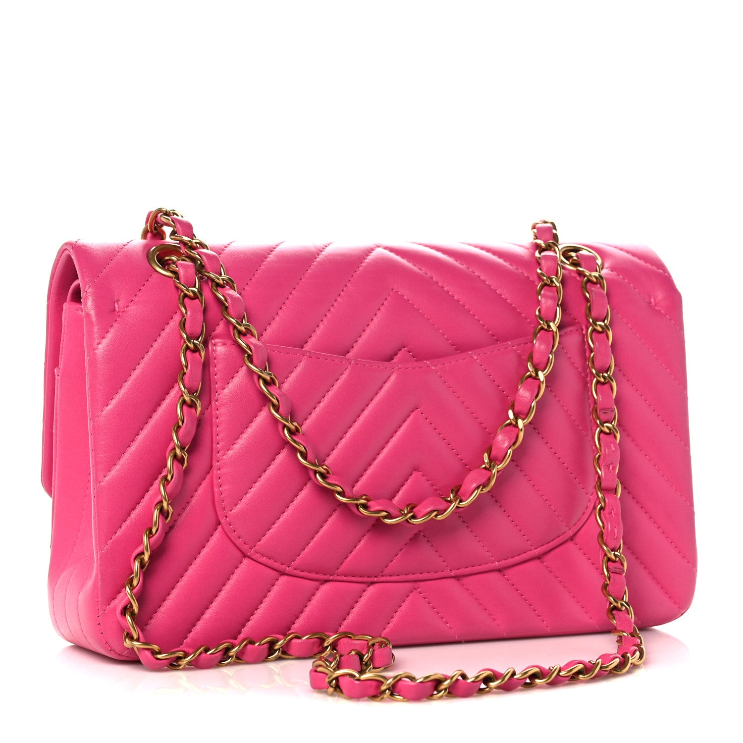 Chanel Lambskin Chevron Quilted Medium Double Flap Pink 3 of 18