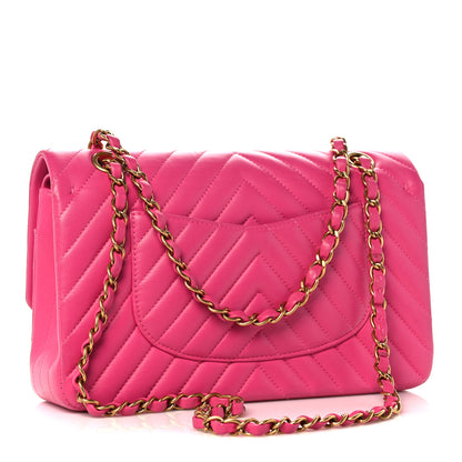 Chanel Lambskin Chevron Quilted Medium Double Flap Pink 3 of 18