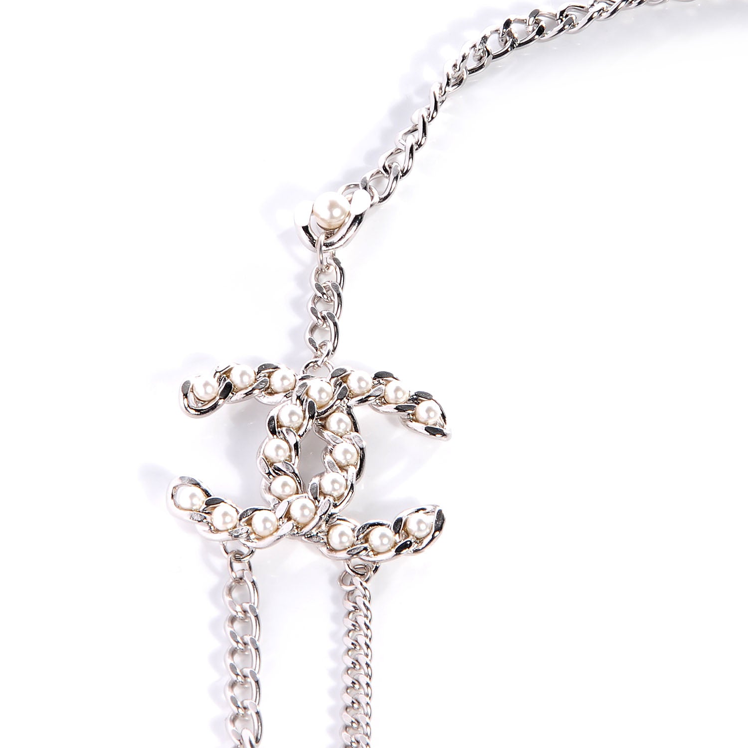 Chanel Pearl CC Long Chain Necklace Silver 4 of 6