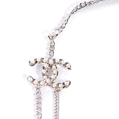 Chanel Pearl CC Long Chain Necklace Silver 4 of 6