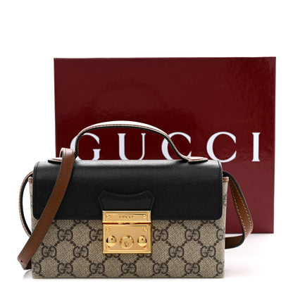 Gucci GG Supreme Monogram Calfskin Mini Padlock Top Handle Shoulder Bag Beige Black Cuir 12 of 12