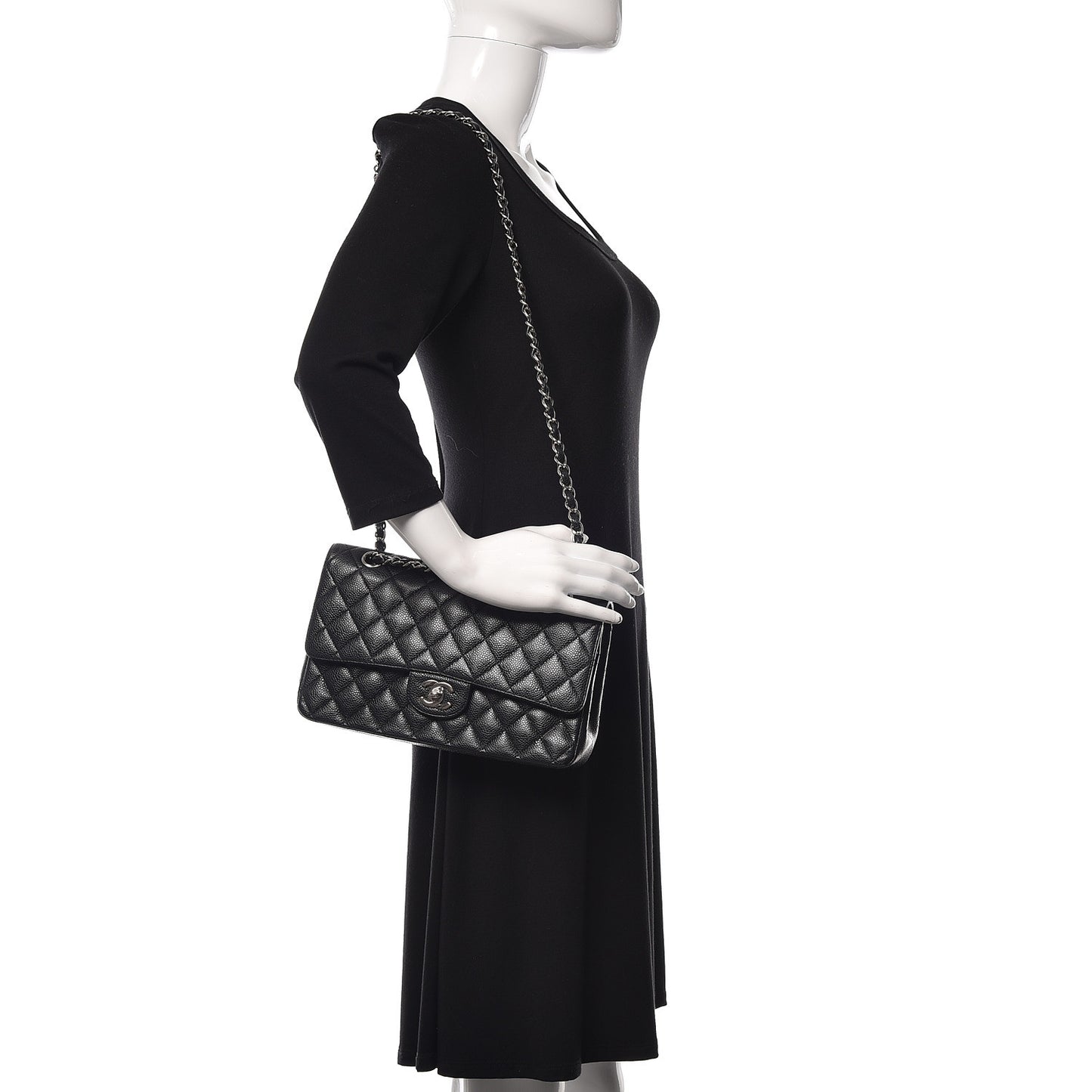 Caviar Quilted Medium Double Flap Black