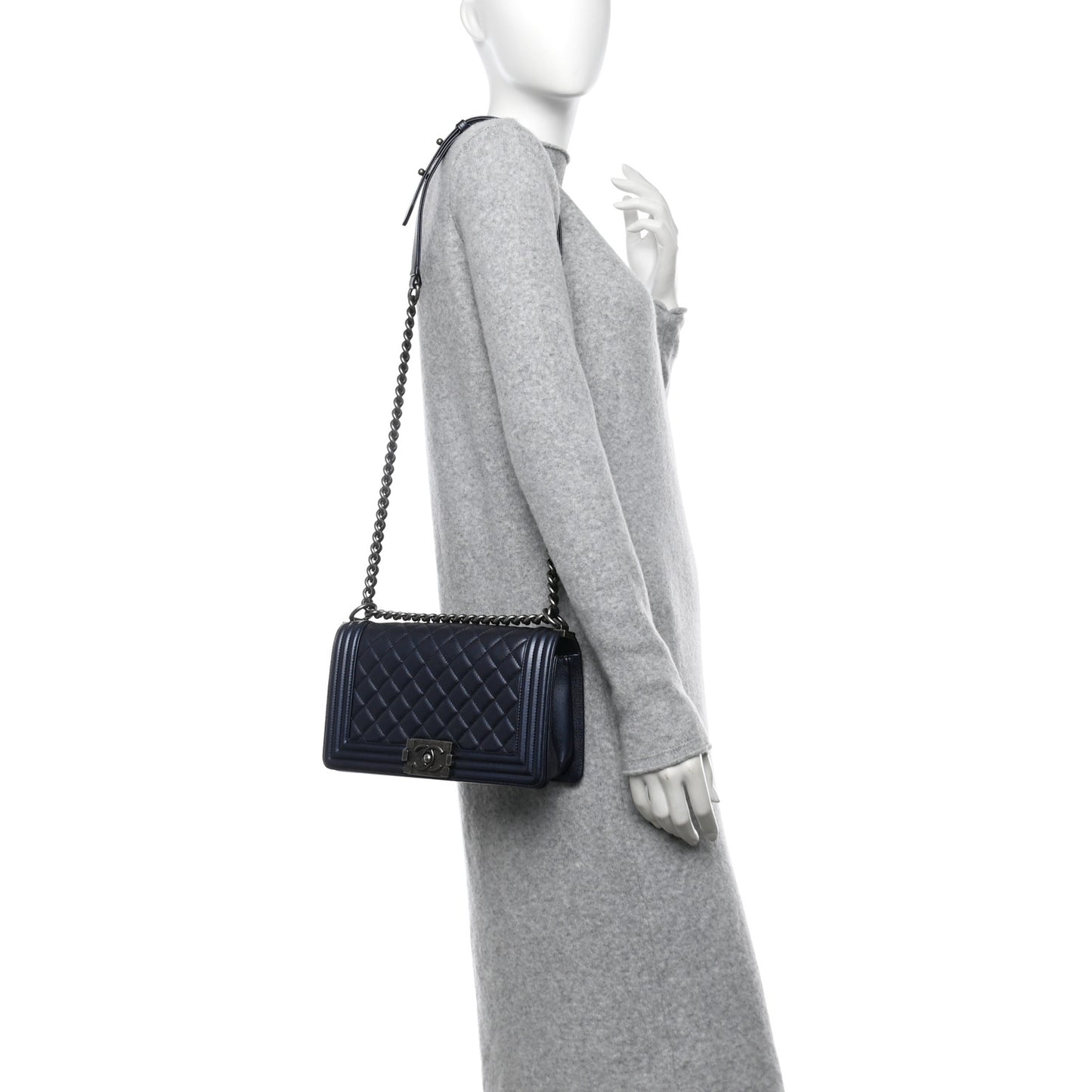 Metallic Caviar Quilted Medium Boy Flap Navy