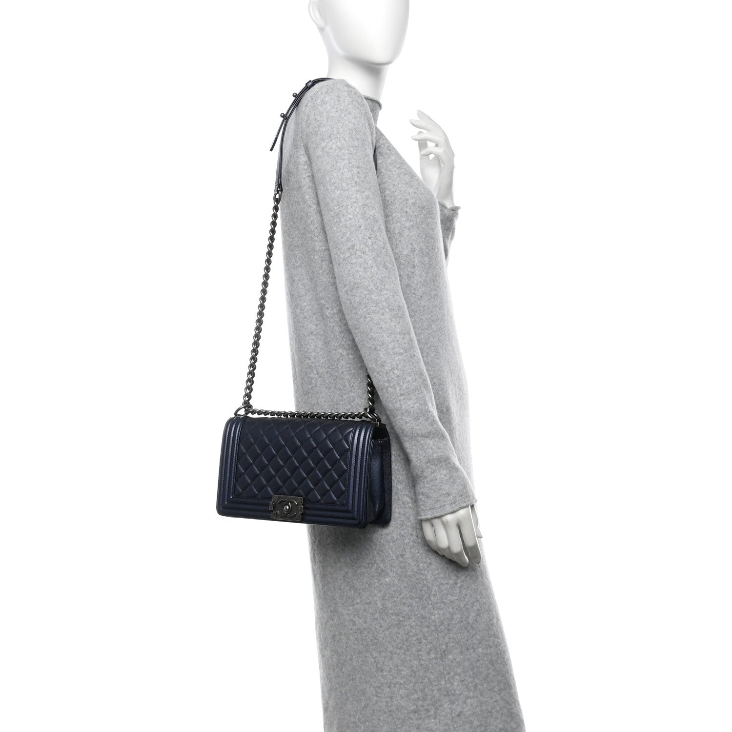 Chanel Metallic Caviar Quilted Medium Boy Flap Navy 2 of 10