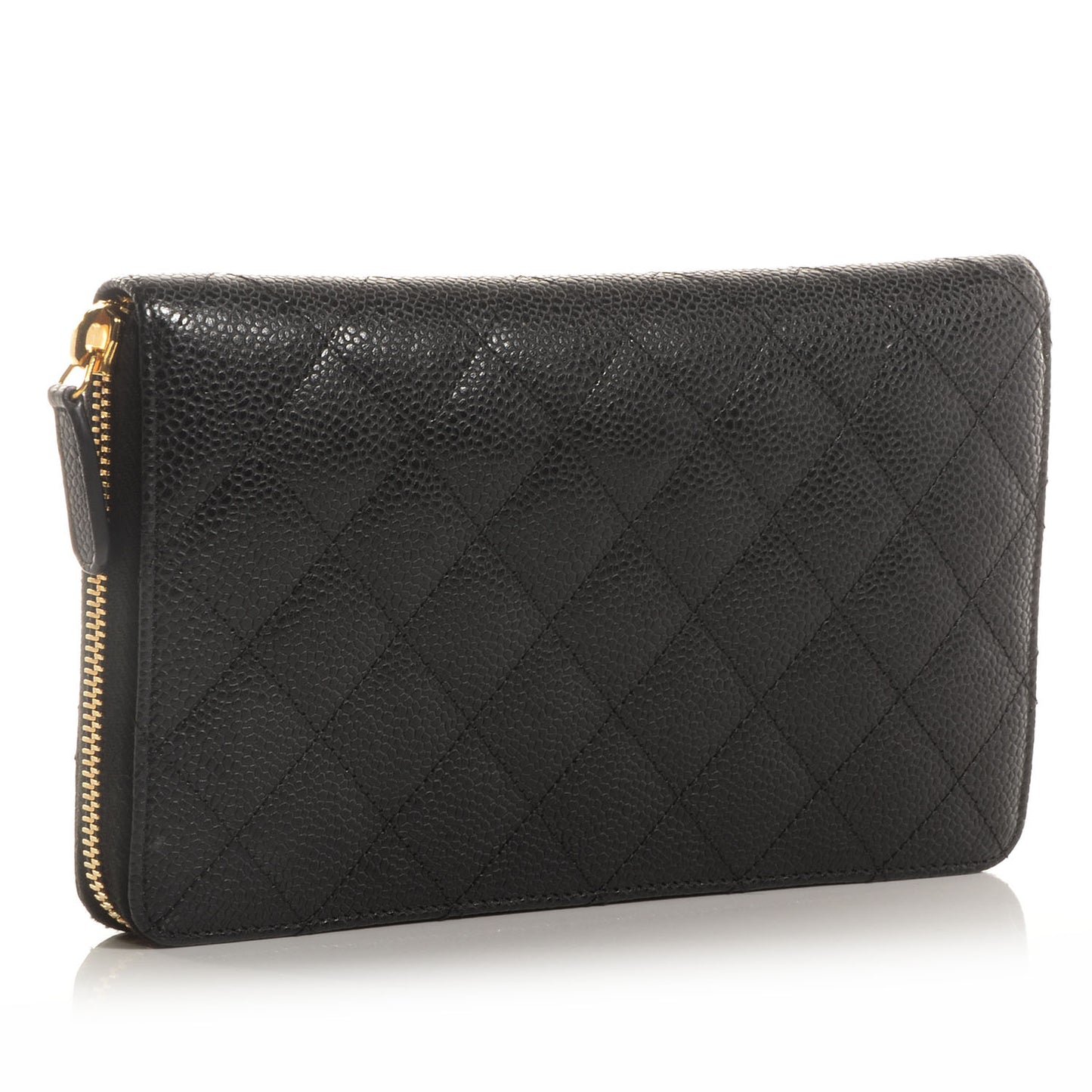 Caviar Quilted Large Zip Around Wallet Black