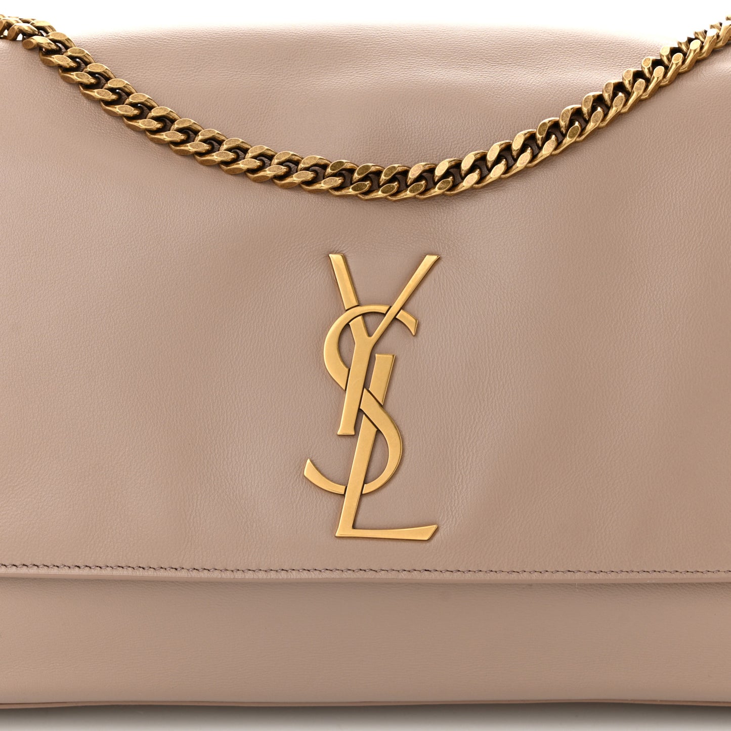 Smooth Calfskin Suede Medium Reversible Monogram Kate Satchel Taupe