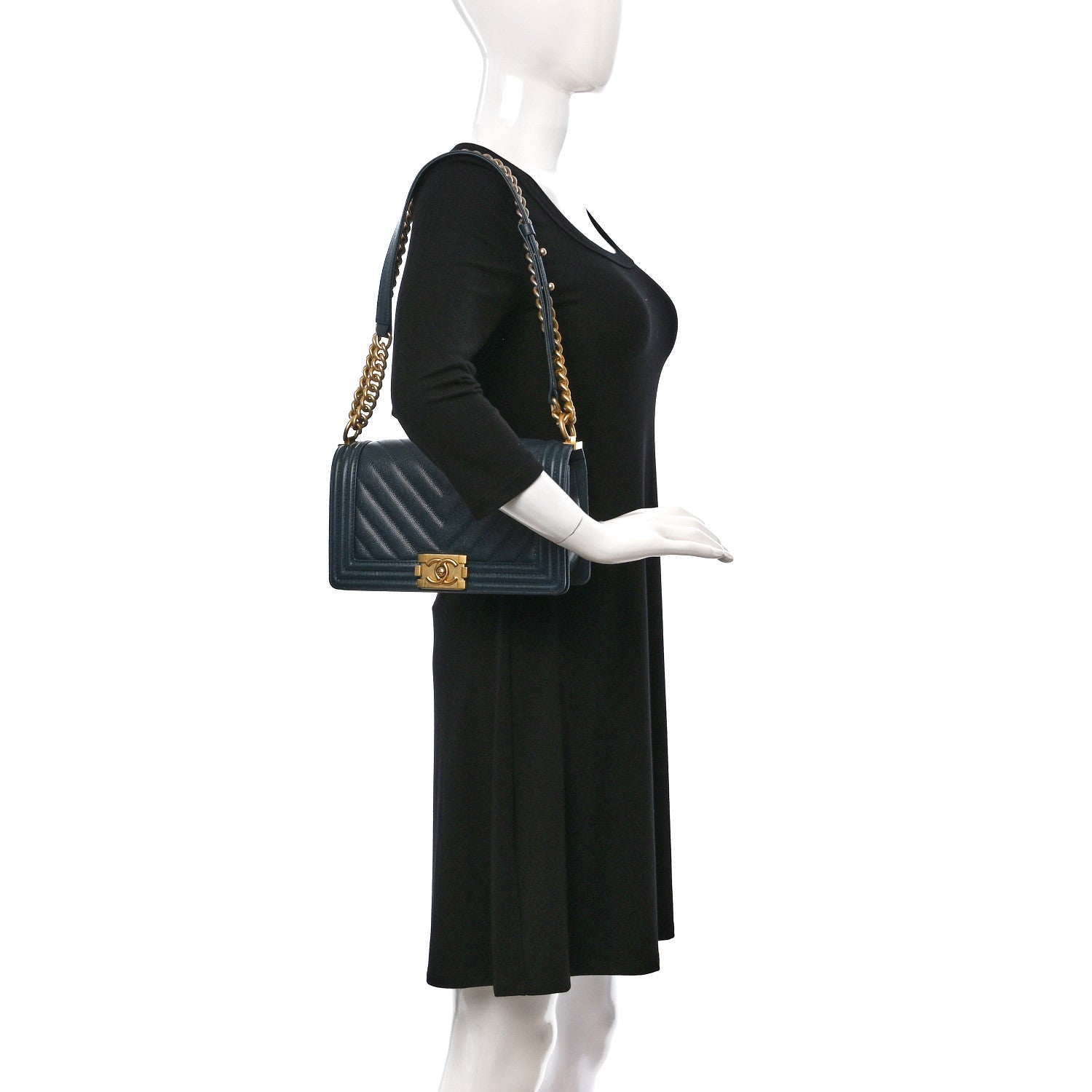 Chanel Caviar Chevron Quilted Medium Boy Flap Blue 2 of 9