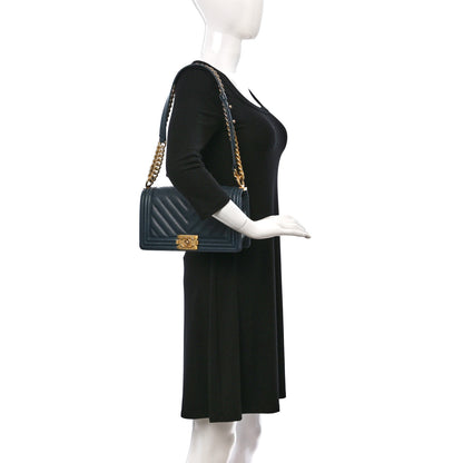 Chanel Caviar Chevron Quilted Medium Boy Flap Blue 2 of 9