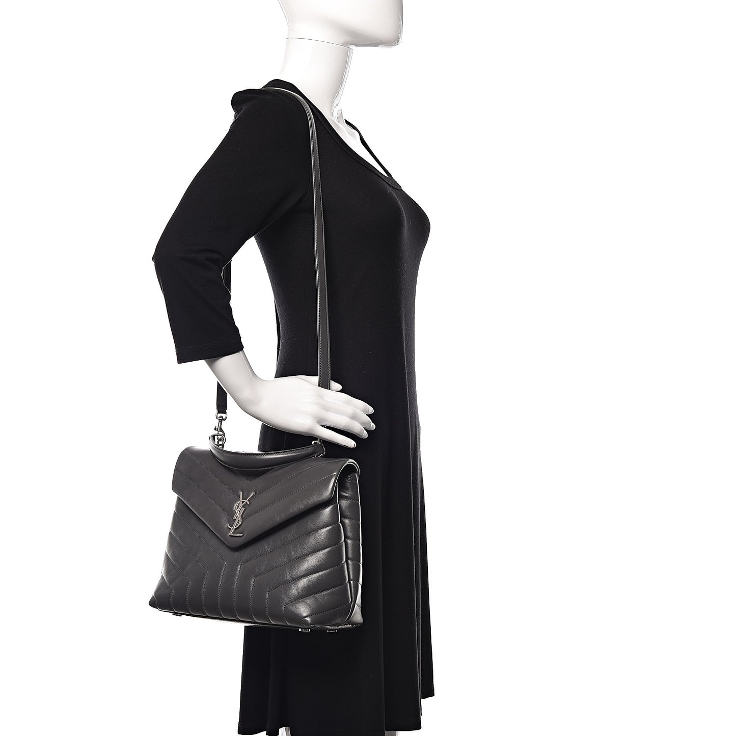 Calfskin Y Quilted Monogram Medium Loulou Satchel Kaki Fonce