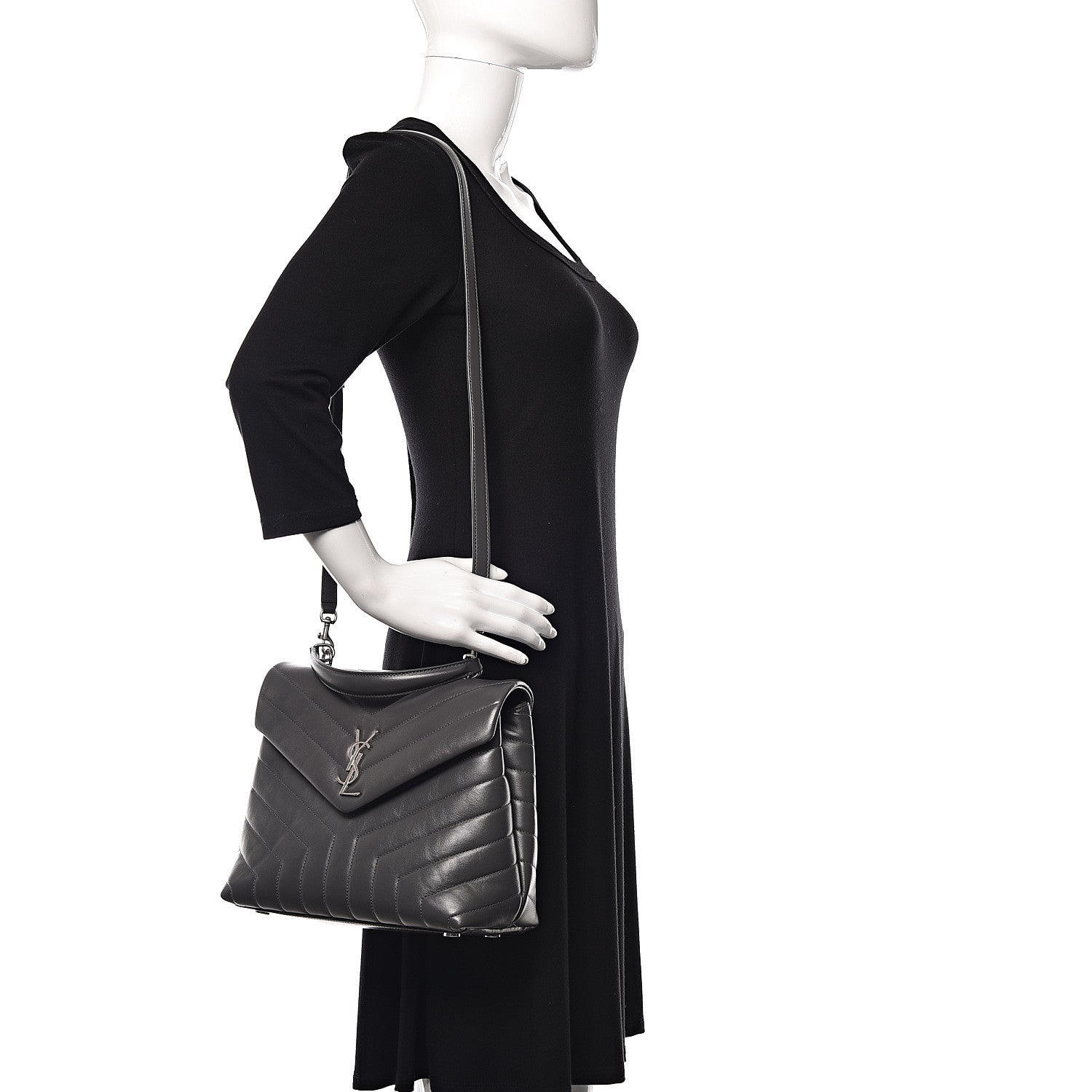 Saint Laurent Calfskin Y Quilted Monogram Medium Loulou Satchel Kaki Fonce 2 of 10