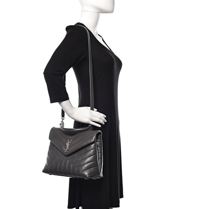 Saint Laurent Calfskin Y Quilted Monogram Medium Loulou Satchel Kaki Fonce 2 of 10