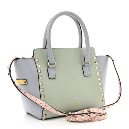 Valentino Garavani Vitello Watercolor Mini Rockstud Double Handle Tote Rose Green Yellow Sky 3 of 13