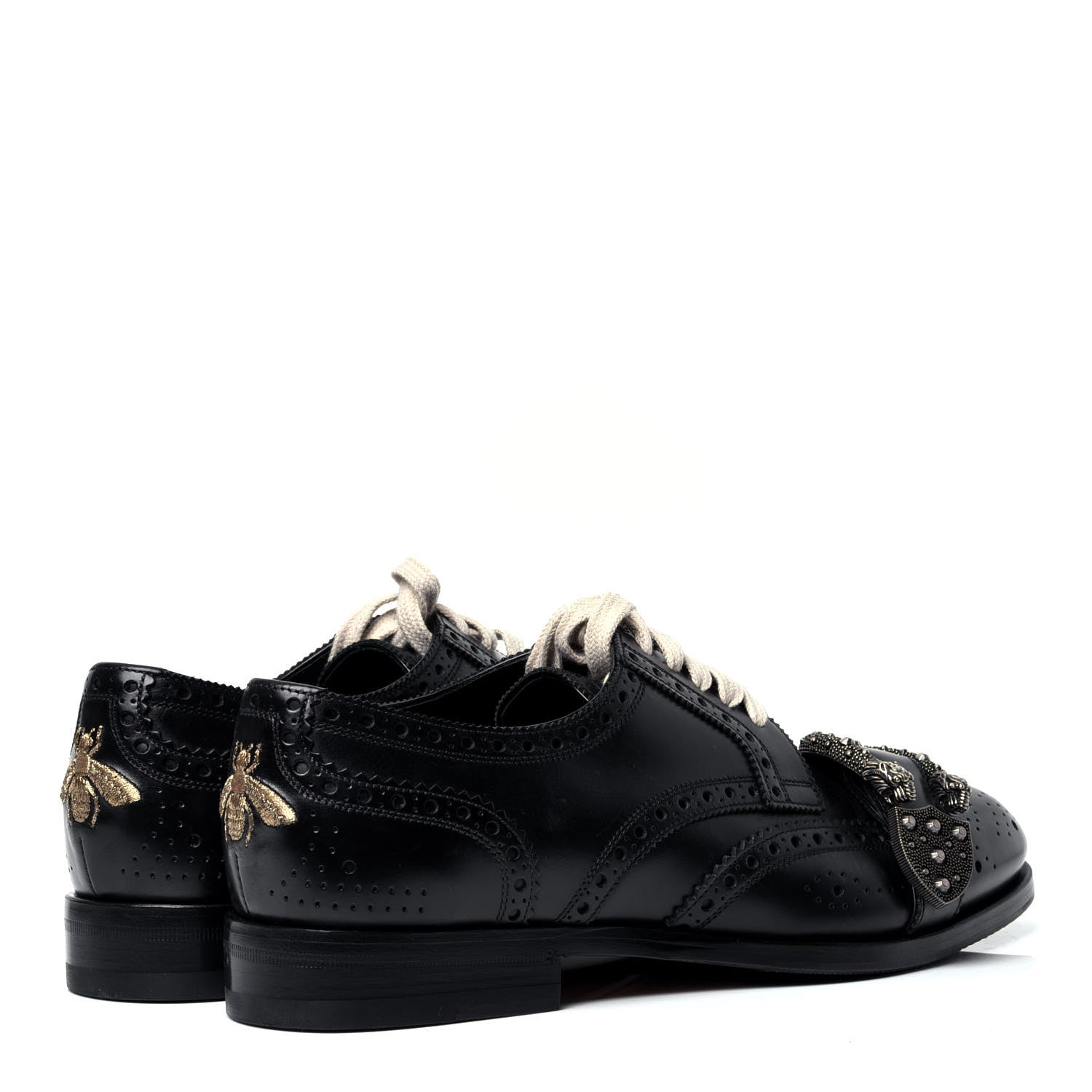 Gucci Calfskin Bee Embroidered Mens Queercore Brogue Derby Shoes 7.5 Black 3 of 6