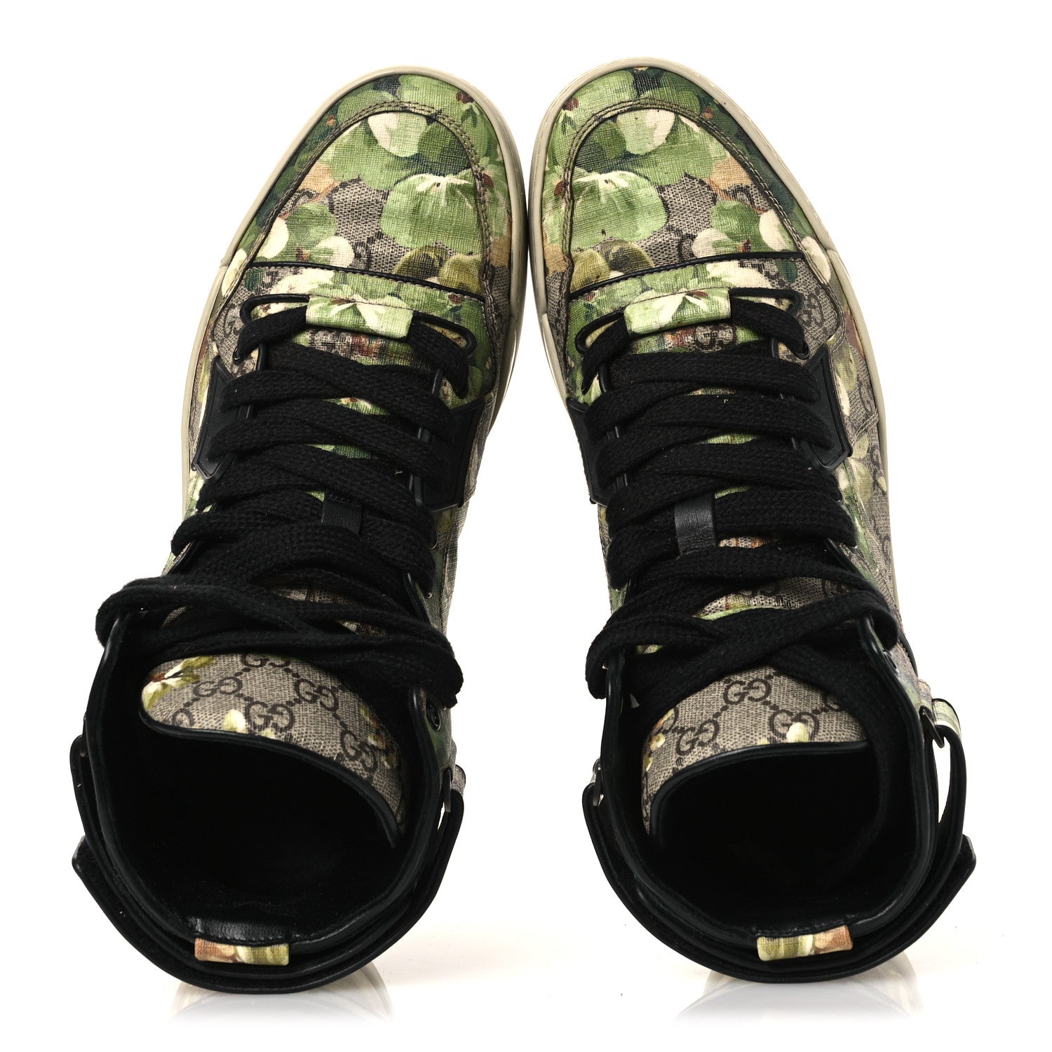 Gucci GG Monogram Blooms Web High Top Sneakers 8 Beige Green 2 of 12