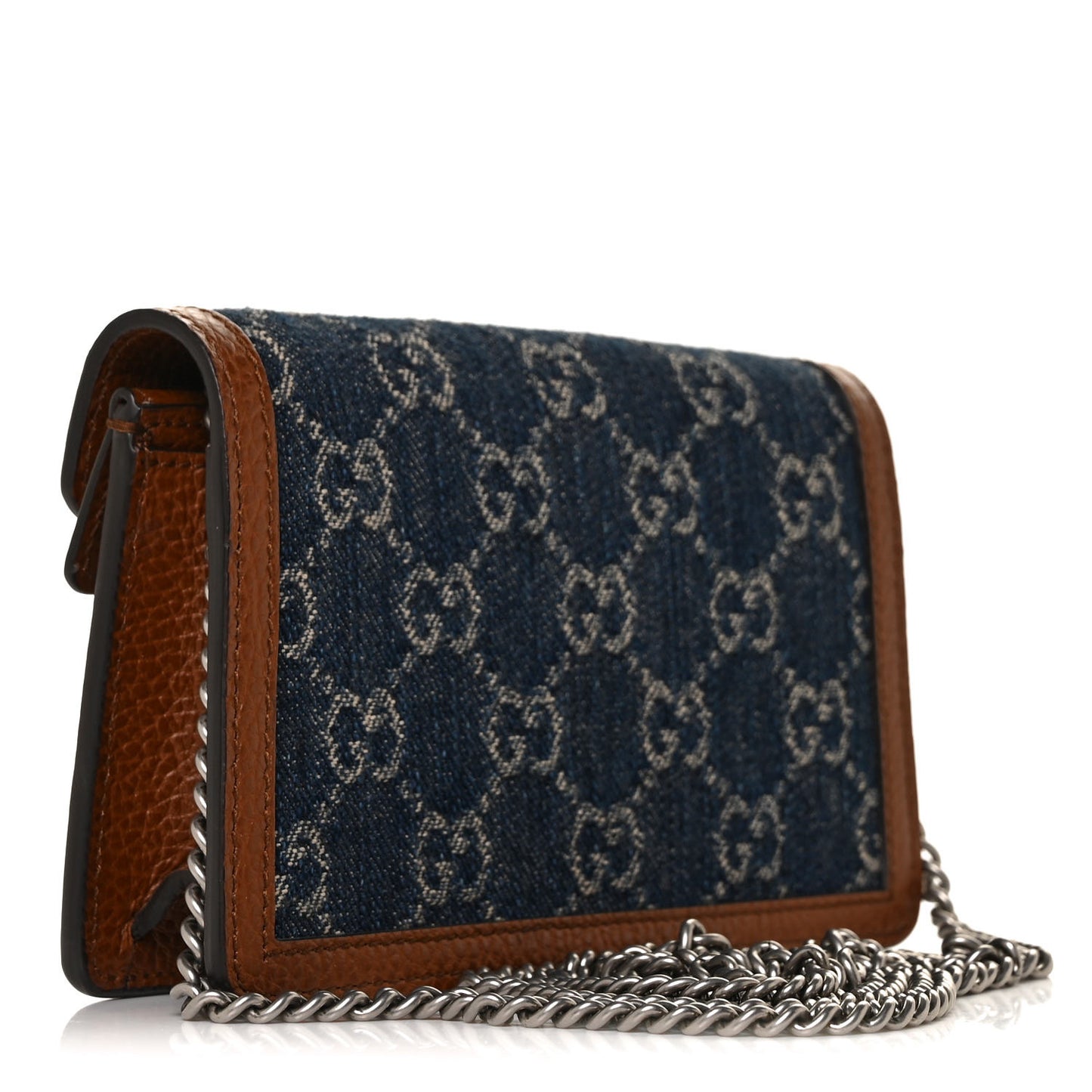 New Denim GG Monogram Dollar Calfskin Enamel Super Mini Dionysus Shoulder Bag Blue Tea Cuir Epilog Electric Blue