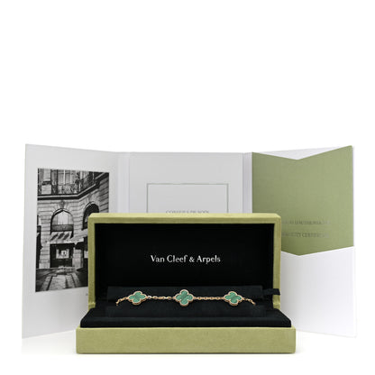 Van Cleef & Arpels 18K Yellow Gold Malachite 5 Motifs Vintage Alhambra Bracelet 6 of 6