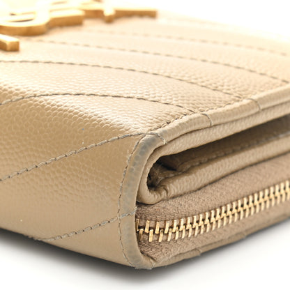 Saint Laurent Grain De Poudre Matelasse Chevron Monogram Compact Zip Around Wallet Dark Latte 12 of 13