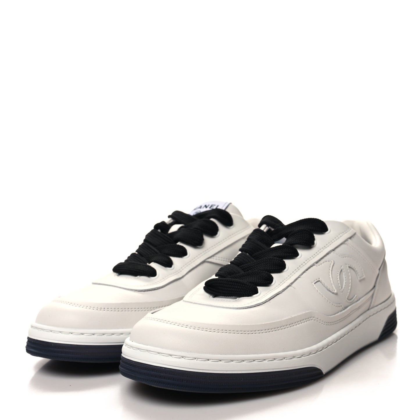 Calfskin CC Womens Sneakers 38.5 White Black