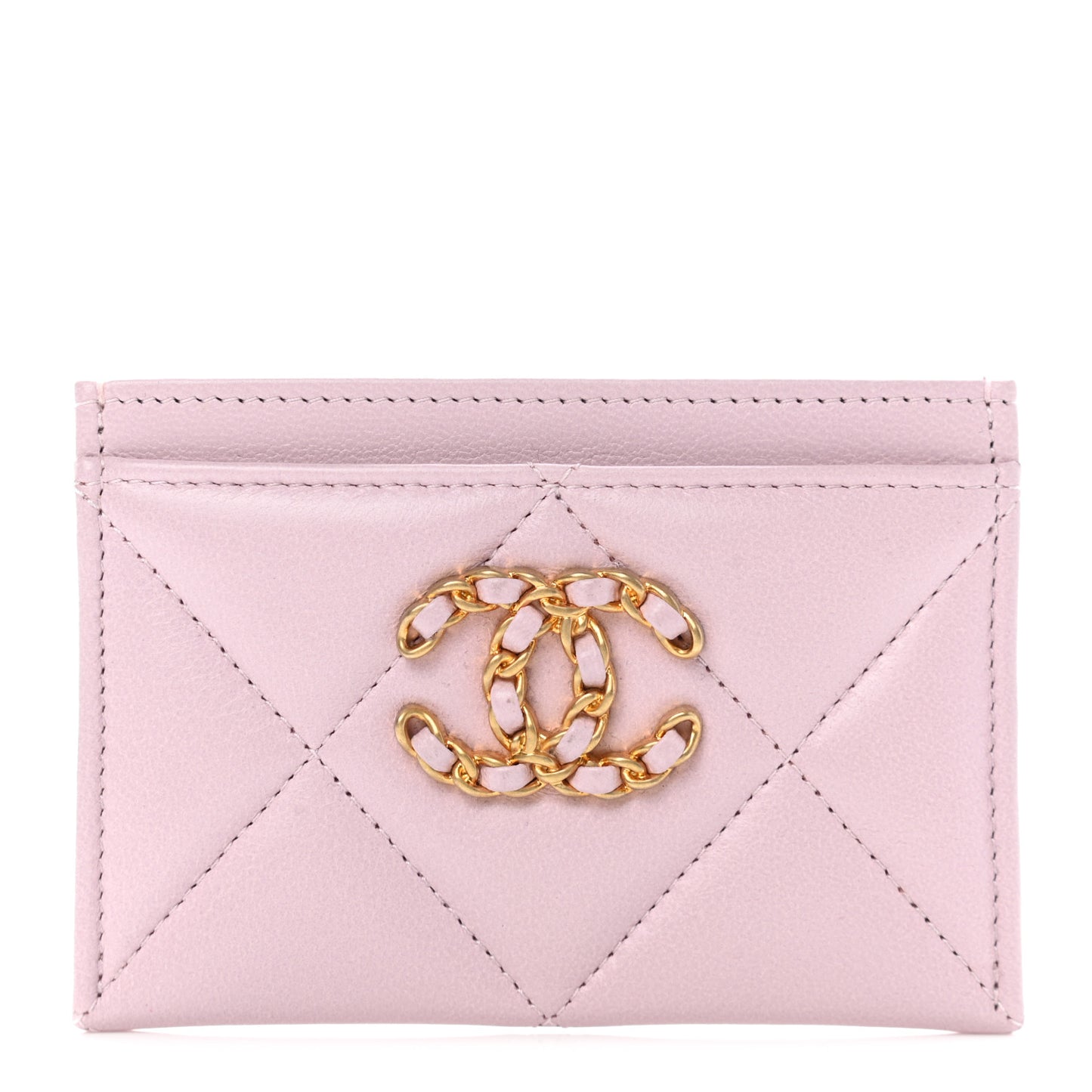 Lambskin Quilted Chanel 19 Card Holder Light Pink