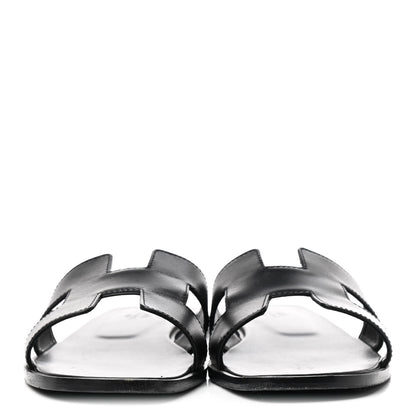 Hermes Box Calfskin Oran Sandals 40.5 Black 2 of 10