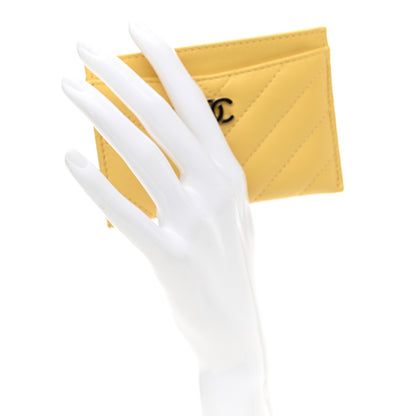 Chanel Lambskin Chevron Quilted Card Holder Yellow 2 of 8