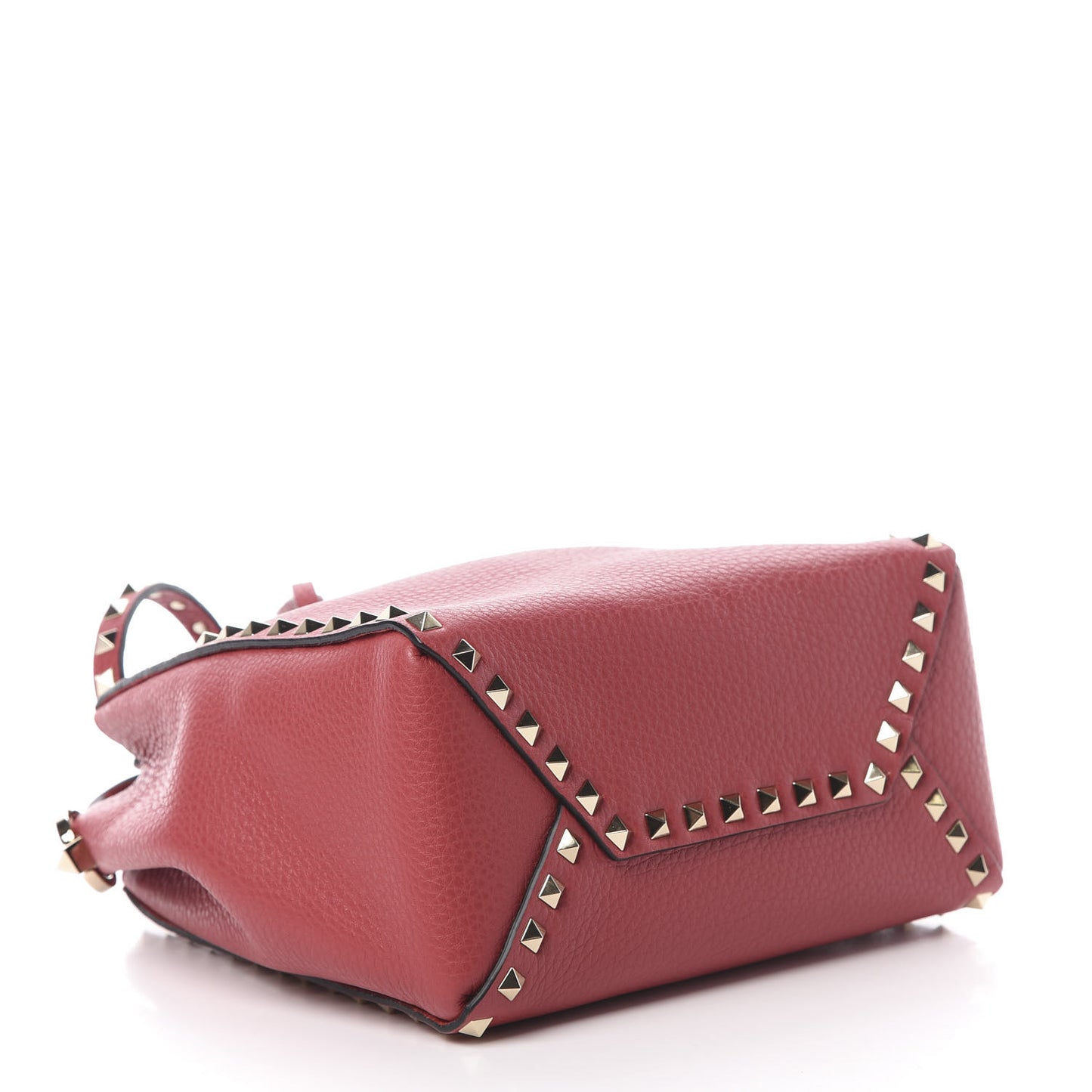 Grained Calfskin Rockstud Bucket Bag Red