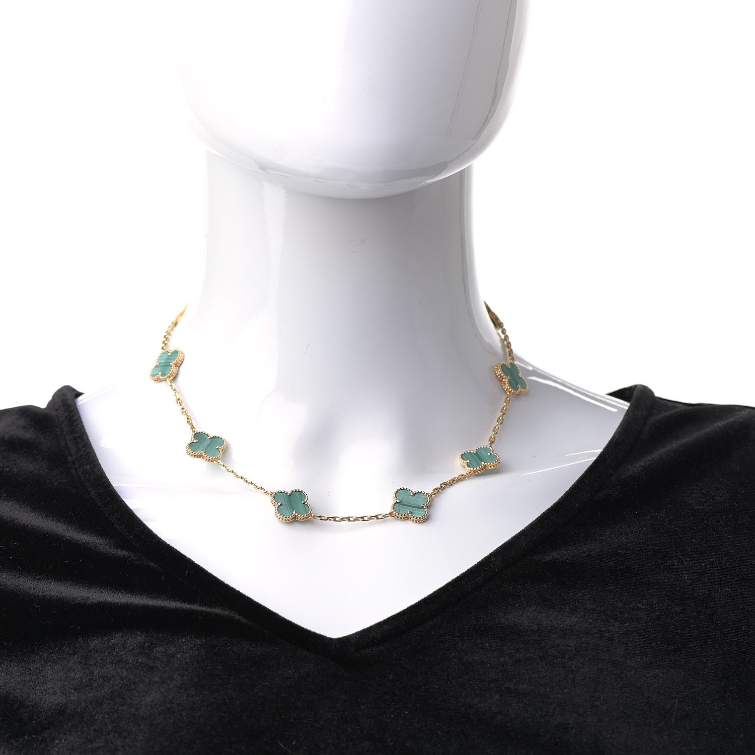 Van Cleef & Arpels 18K Yellow Gold Malachite 10 Motifs Vintage Alhambra Necklace 2 of 4