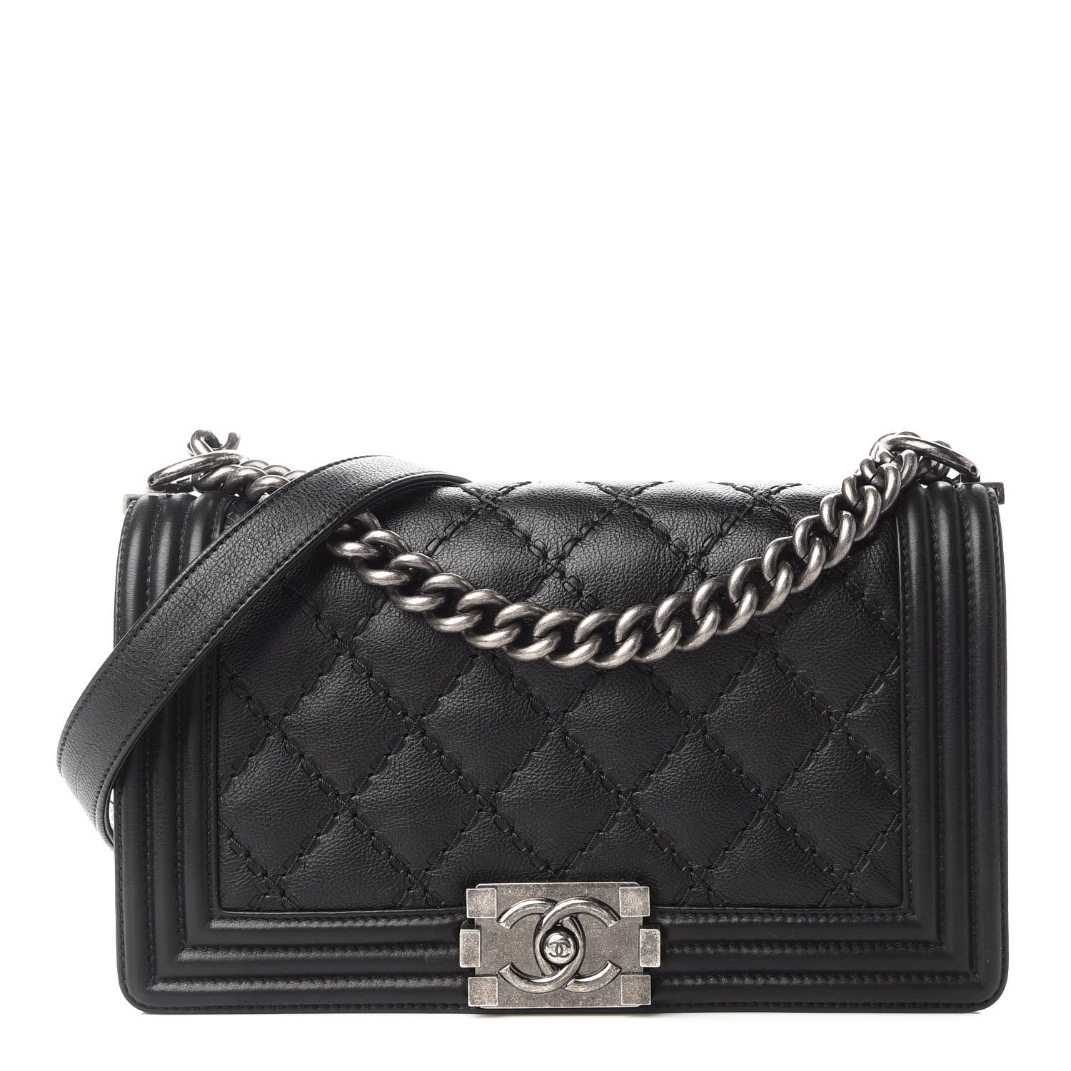 Chanel Calfskin Double Stitch Medium Boy Flap Black 1 of 11