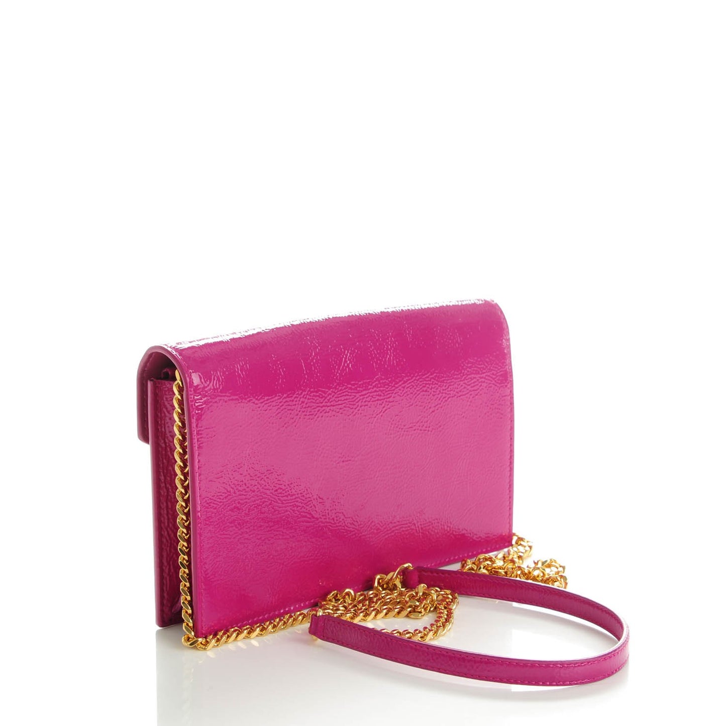 Textured Patent Monogram Envelope Chain Wallet Electric Pink