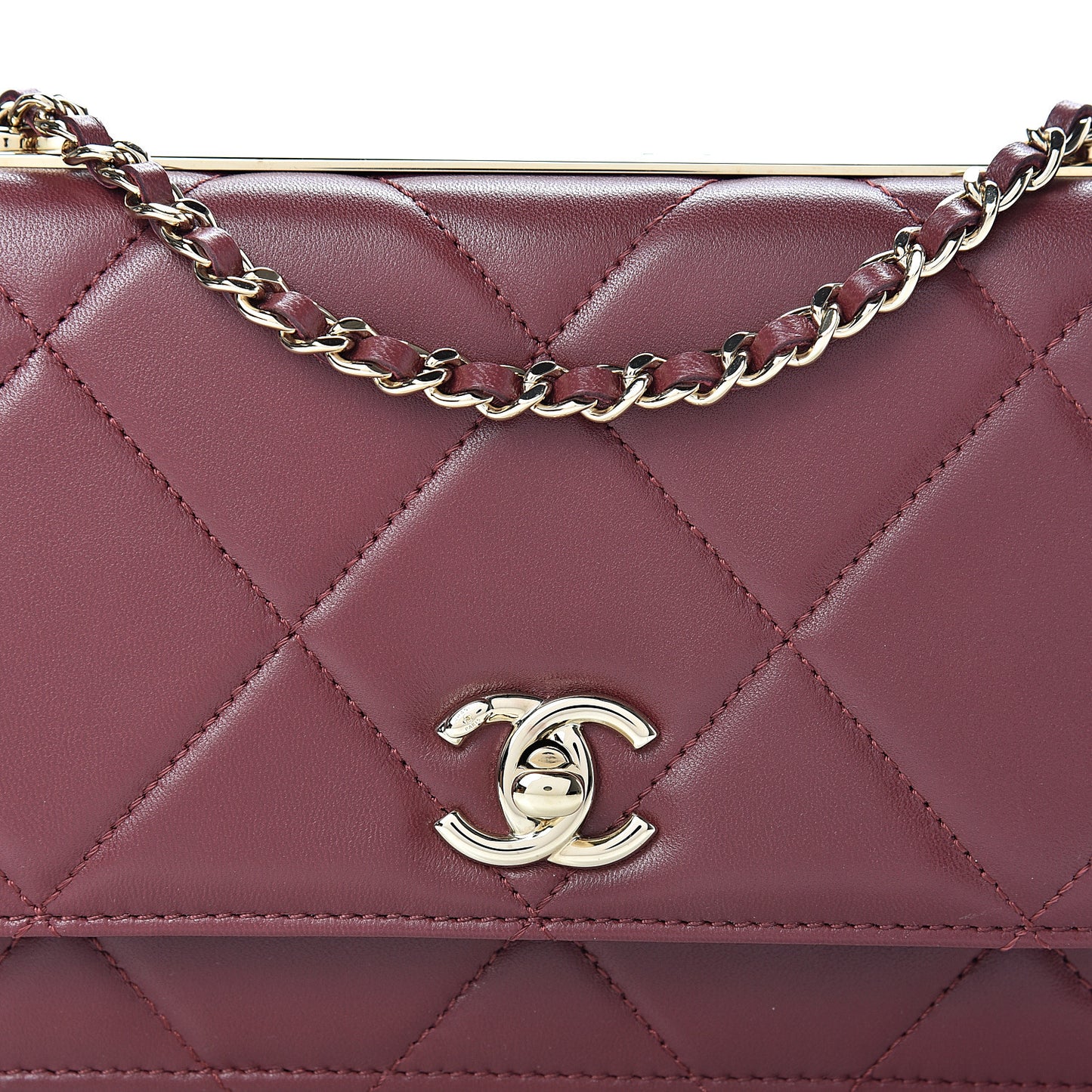 Lambskin Quilted Trendy CC Wallet On Chain WOC Dark Red