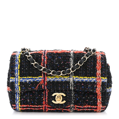 Chanel Tweed Quilted Mini Rectangular Flap Black Orange Blue 1 of 10