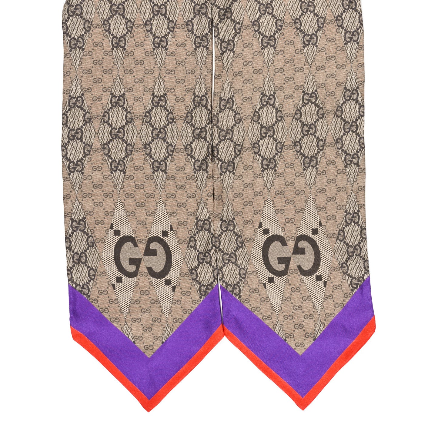 Silk Twill GG Monogram GG Rombybow Neck Bow Scarf Camel Dark Purple