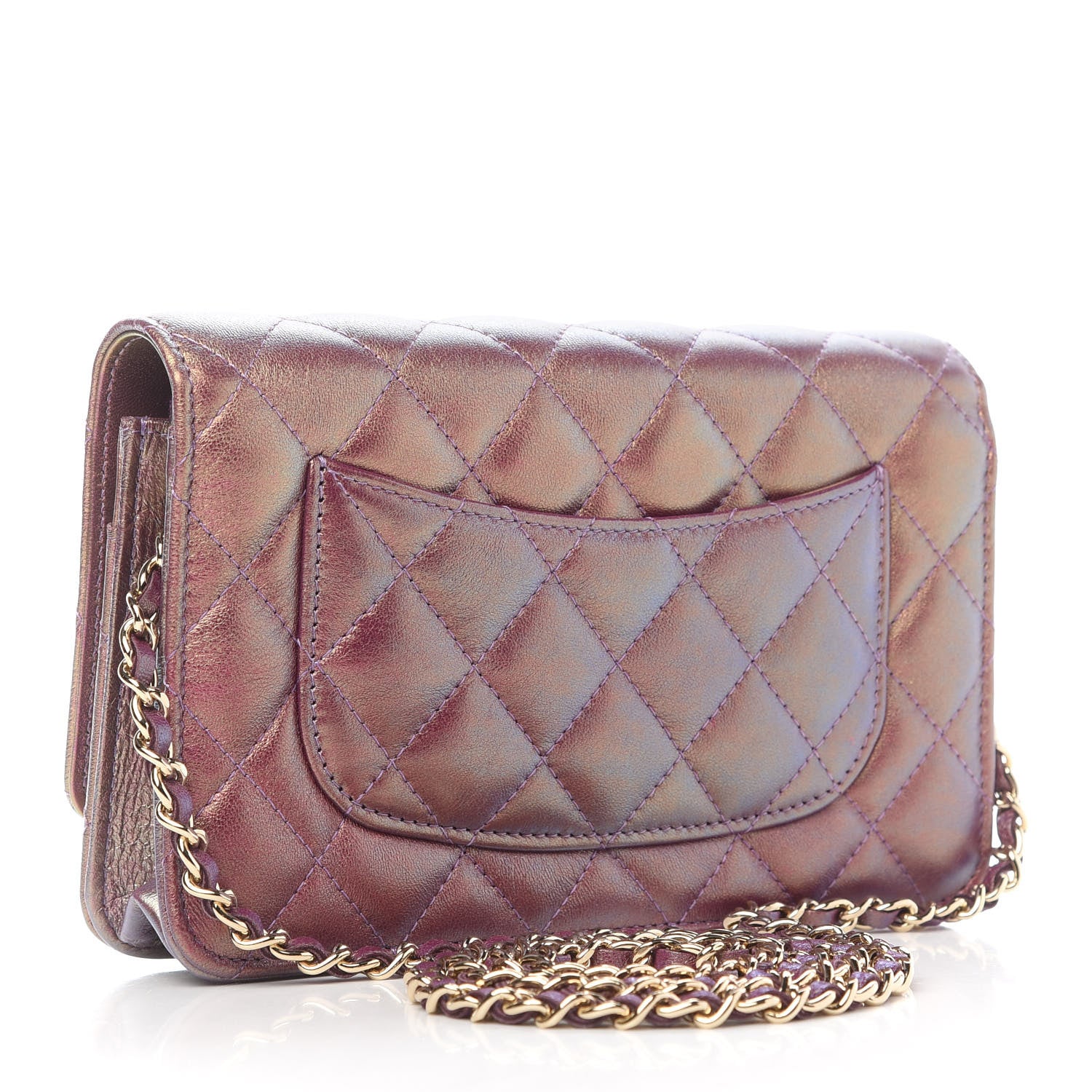 Chanel Iridescent Lambskin Quilted Wallet On Chain WOC Dark Purple 3 of 11