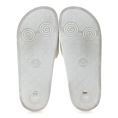 Gucci Nappa Miro Soft Calfskin Interlocking G Mens Slide Sandals 6 White Hibiscus Red 7 of 12
