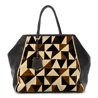 Fendi Velvet Vitello Geometric Print 2Jours Tote Multicolor Ebano Black 1 of 13