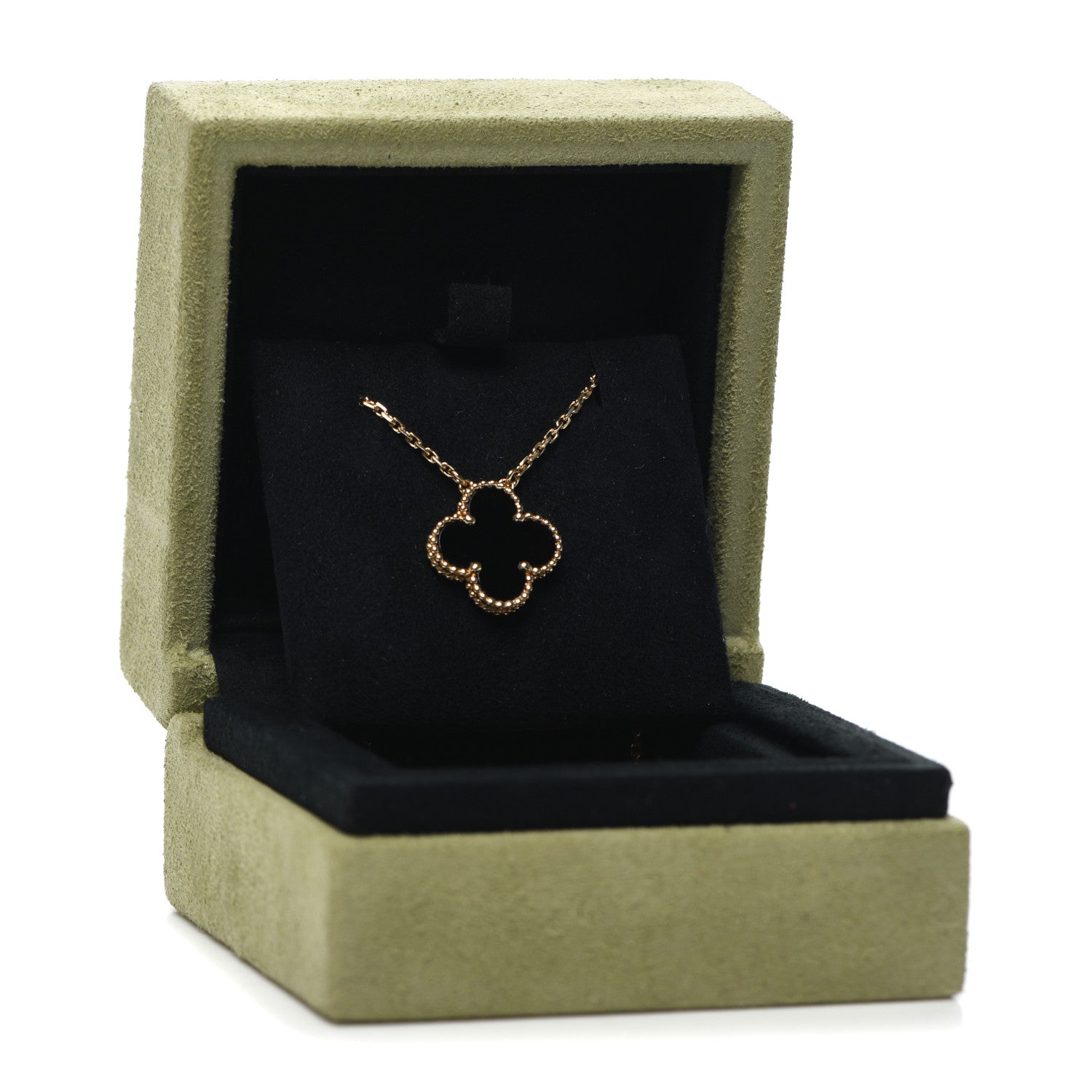 Van Cleef & Arpels 18K Yellow Gold Black Onyx Vintage Alhambra Pendant Necklace 7 of 7