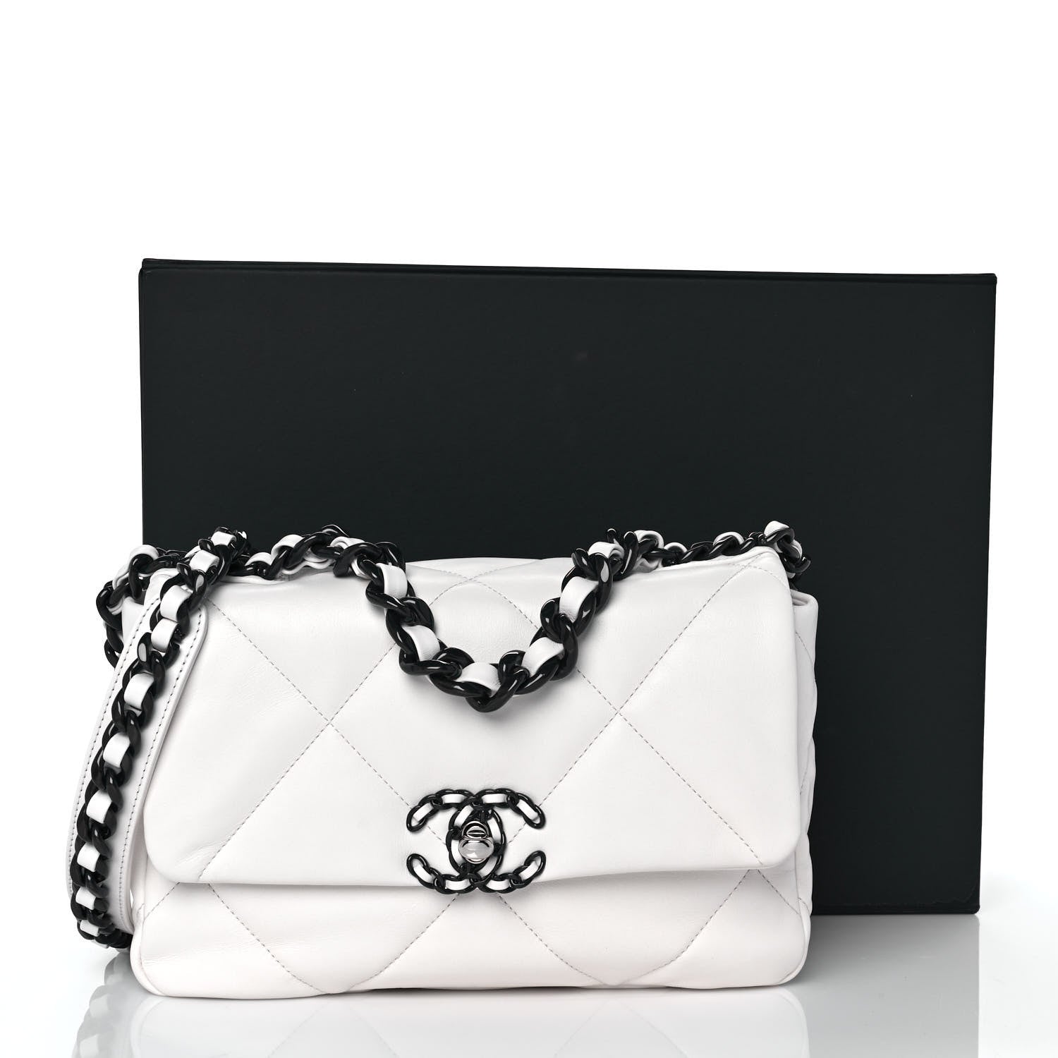 Chanel Glossy Calfskin Quilted Medium Chanel 19 Flap White Black 10 of 10