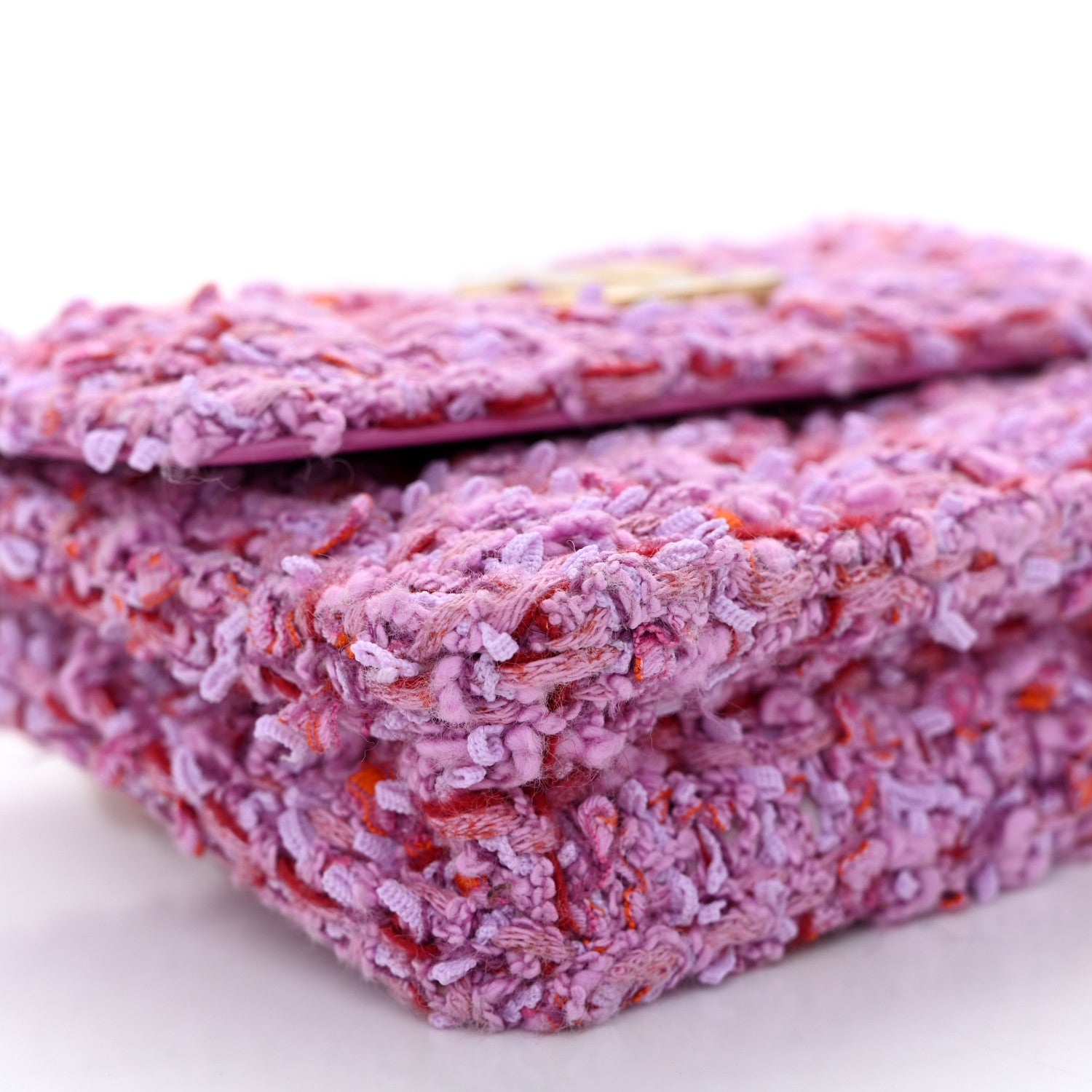 Chanel Tweed Enamel Quilted Pending CC Flap Belt Bag Pink Purple 10 of 12