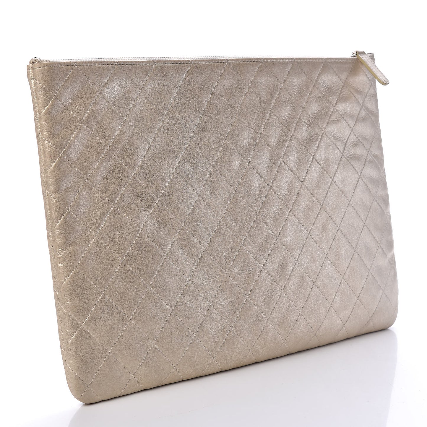Metallic Calfskin Quilted Large Cosmetic Case Light Gold