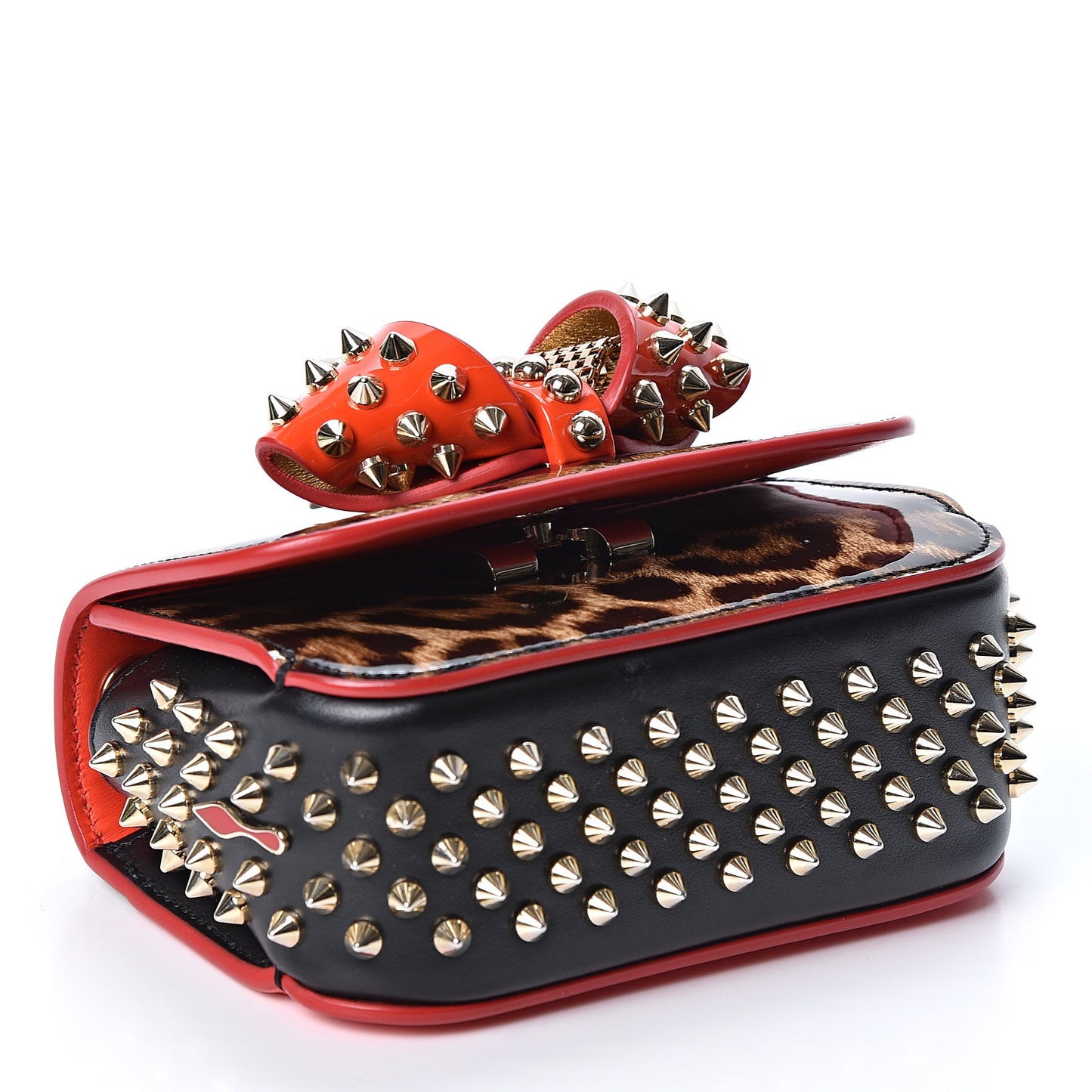 Patent Calfskin Leopard Spikes Mini Sweety Charity NV Crossbody Bag Brown