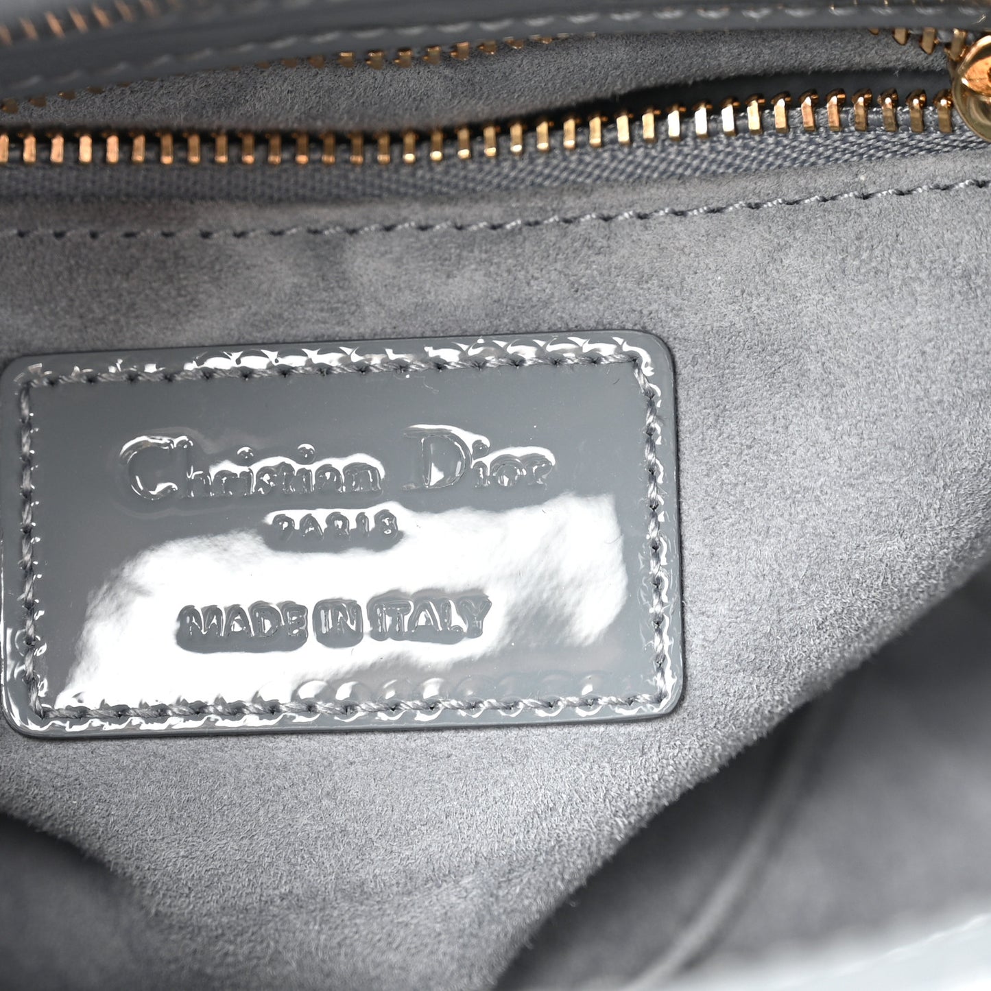 Patent Cannage Mini Lady Dior Grey Stone