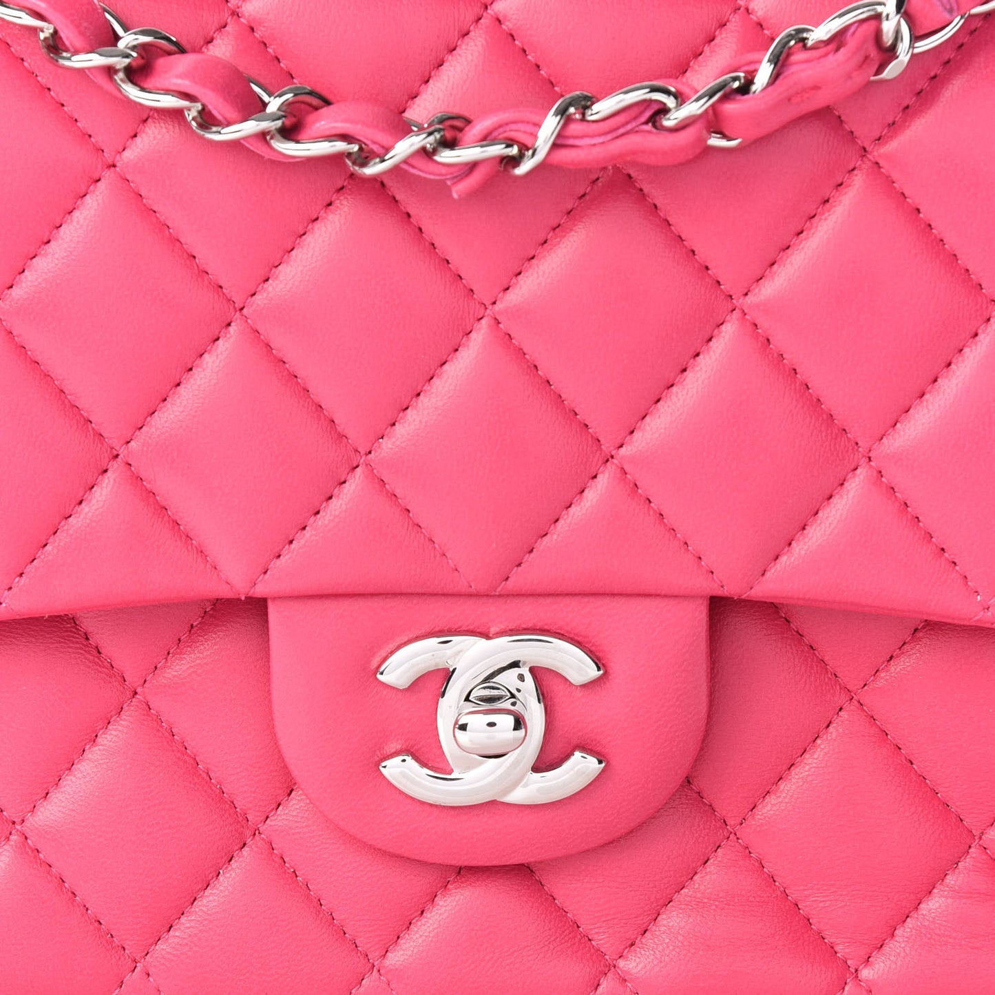 Lambskin Quilted Medium Double Flap Fuchsia