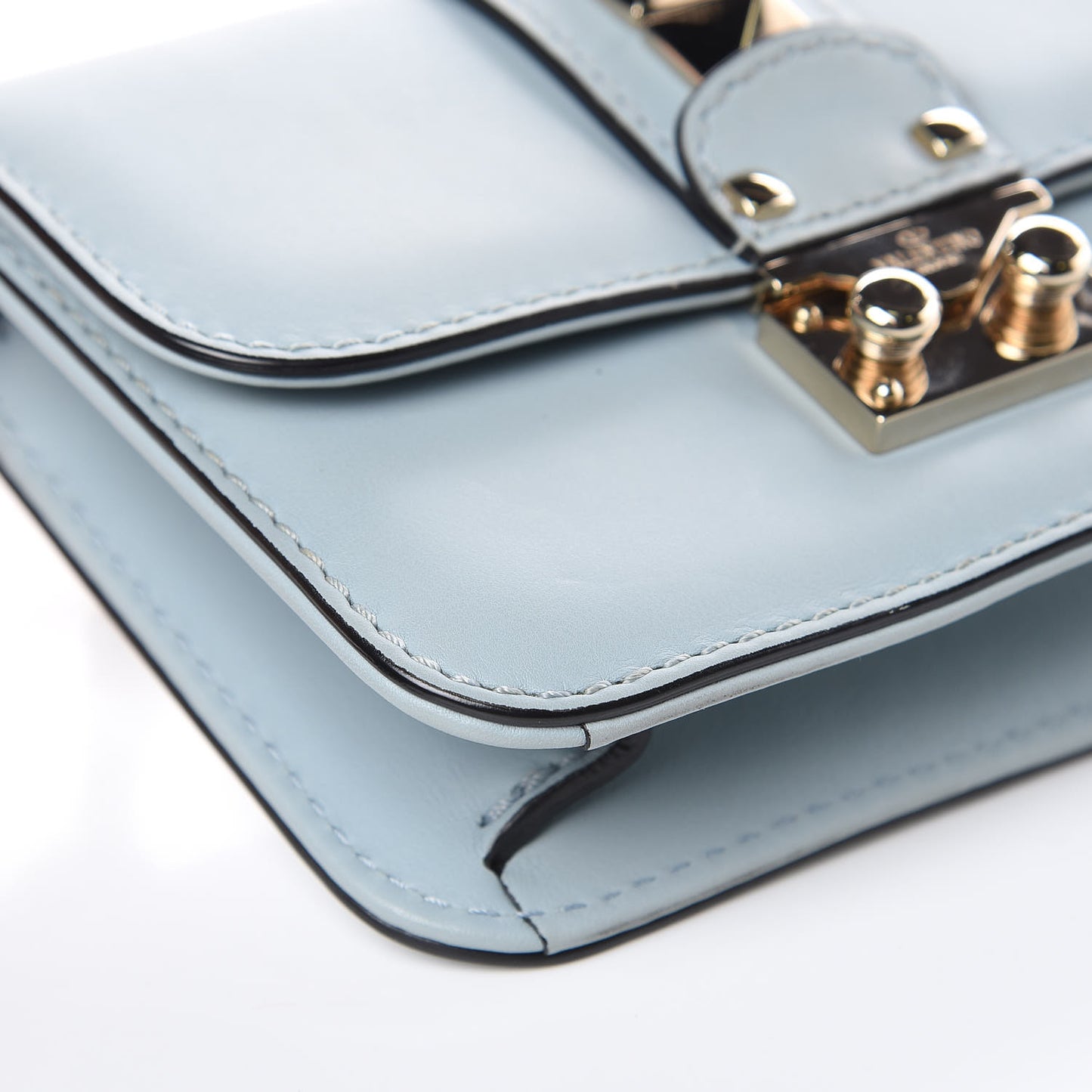 Vitello Mini Glam Lock Rockstud Flap Sky Sorbet