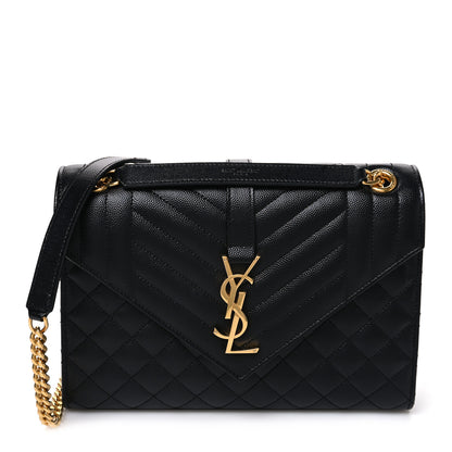Saint Laurent Grain De Poudre Textured Mixed Matelasse Triquilt Medium Monogram Satchel Black 1 of 10