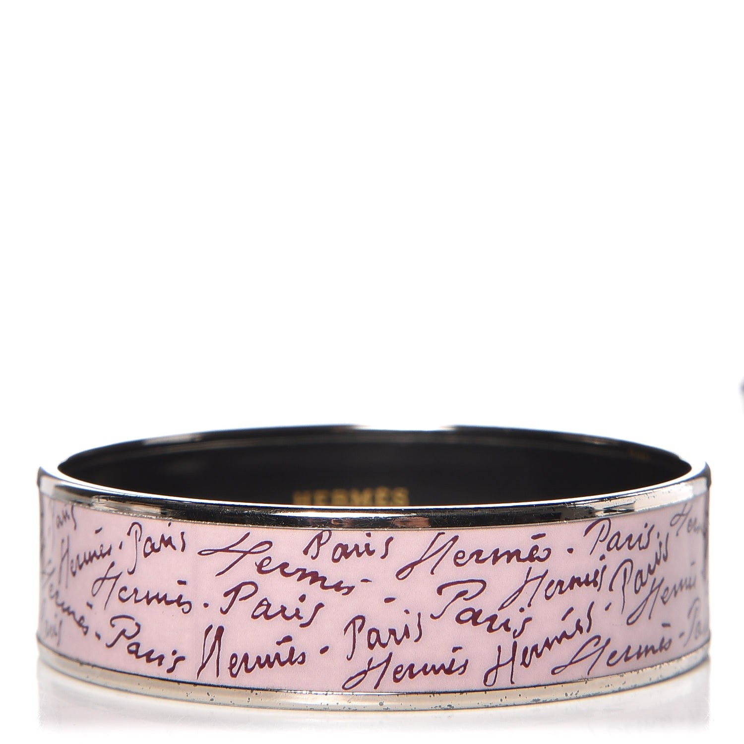 Hermes Enamel Printed Handwriting Wide Bracelet 62 1 of 4