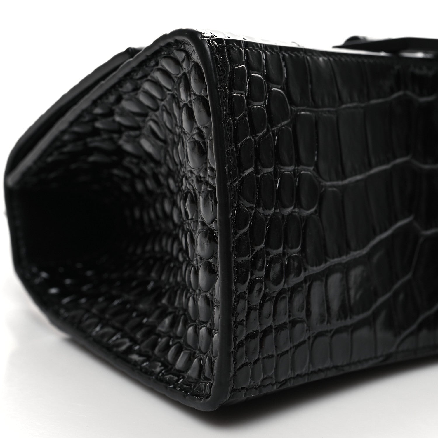 Balenciaga Shiny Calfskin Monochrome Crocodile Embossed Small Hourglass Top Handle Bag Black 8 of 10